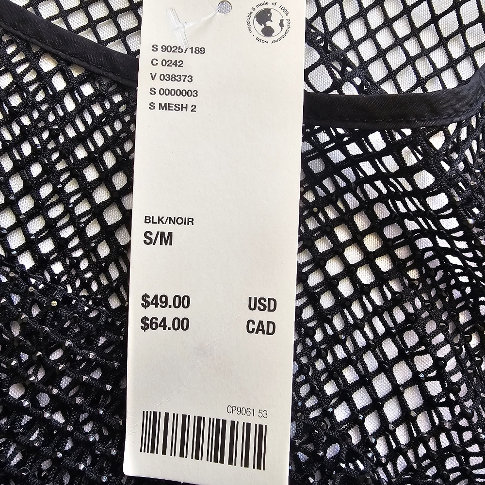 Urban Outfitters NWT Black Mesh Crop Tank Top Red Stripe Y2K Festival Unisex S/M - Picture 12 of 12